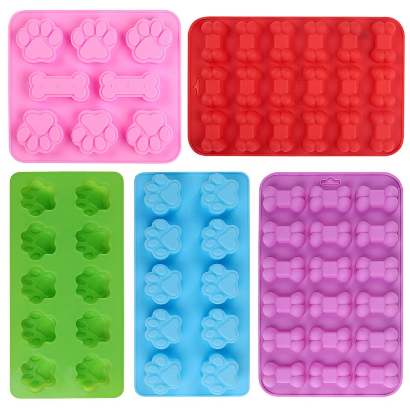 Elfkitwang Dog Paw and Bone Shaped Silicone Mold, Non-Stick food Grade, Ice tray, Reusable Silicone Mold, Used for Chocolate, Candy, Cupcake, Pudding, Jelly, Puppy Biscuit (5 pcs) - Image 1